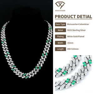 Factory Custom Wholesale Cuban Hip-hop Jewelry <b>Necklace</b> Men 925 Silver Platinum Plated Third Party Certified Emerald Moissanite - Product Image 3