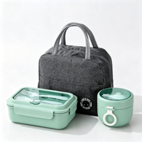 Boîte à lunch 2-en-1 en paille de blé 930ML+600ML, hermétique, compatible micro-ondes, avec bol à soupe, fourchette et cuillère intégrées, et sac repas