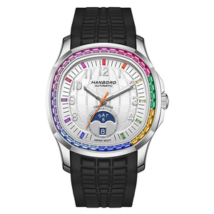 HANBORO Luxury Rainbow Bezel Automatic <strong>Watch</strong> Unisex Rose Gold 3D Dial Moon Phase Sapphire Crystal Sport High Quality Miyota - Product Image 5