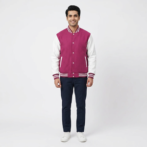 Baseball College Breathable Stand Collar Front Logo <b>Fleece</b> Bomber Varsity Letterman <b>Jacket</b> - Product Image 1