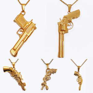 Vòng Cổ Hợp Thời Trang Dây Chuyền Súng Hoa Hồng Mạ Vàng 18K Thép Không Gỉ Dây Chuyền Mặt Dây Chuyền Súng Cầm Tay HipHop Cho Nam Vòng Cổ Maxi - Product Image 6