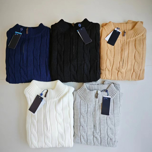 Áo len dệt kim thu đông ảnh thật dành cho nam và nữ, cổ đứng, thêu, áo len nửa khóa kéo dành cho nữ - Product Image 1