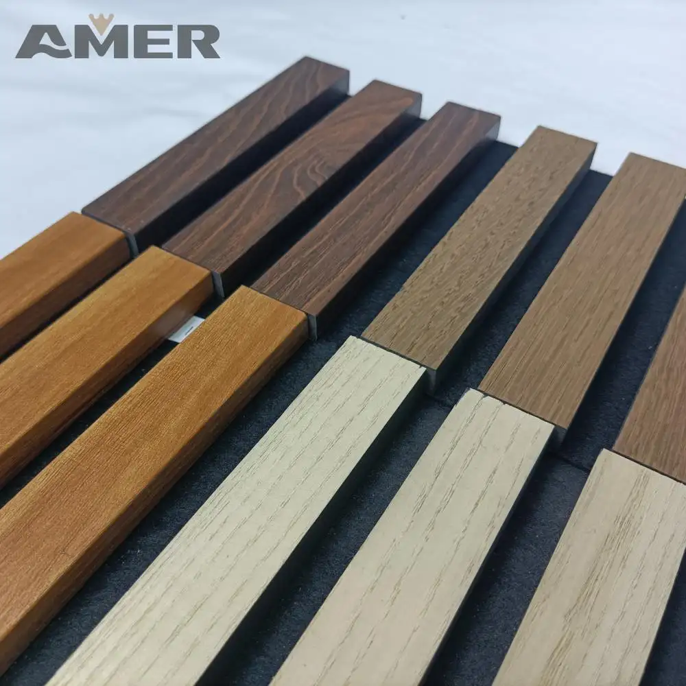 AMER Polyester Umwelt freundliche Fabrik Lieferanten Massivholz Modell Natürliche Eiche Akustische Holz latte Schall dichte Wand paneele