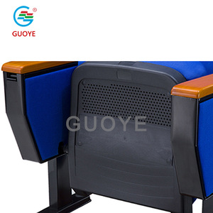 Guoye Auditorium Chair Blue Fabric With Wooden Armrests And <b>Foldable</b> <b>Table</b> For Theater Conference Use - Product Image 3