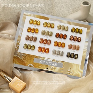 Ensemble de vernis gel sans rinçage 16 couleurs, effet œil de chat doré et floral, avec perles de verre marron <span class=keywords><strong>caramel</strong></span>, gel magnétique, pour usage professionnel en salon - Product Image 1