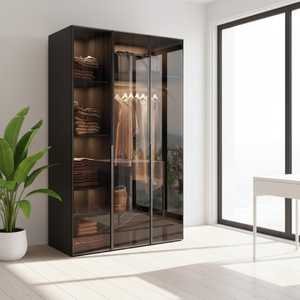 <span class=keywords><strong>Armadio</strong></span> Moderno con Porte in Vetro Nero, <span class=keywords><strong>Cabina</strong></span> <span class=keywords><strong>Armadio</strong></span> Illuminata a LED per Camera da Letto, Vendita Diretta dalla Fabbrica - Product Image 1