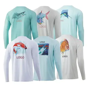 T-shirts à manches longues pour hommes avec protection solaire par sublimation en polyester à séchage rapide chemise de pêche de performance en plein air vêtements de vente en gros