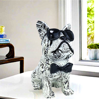 Peinture à transfert d'eau créative personnalisée Statue de chien en résine Pop Art Statue de bouledogue français coloré avec lunettes de soleil et nœuds