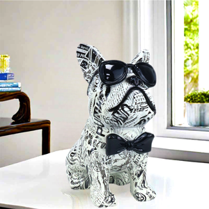 Statua colorata del Bulldog francese con occhiali da sole e fiocchi pittura creativa personalizzata per il trasferimento dell'acqua Pop Art resina statua del cane - Product Image 3