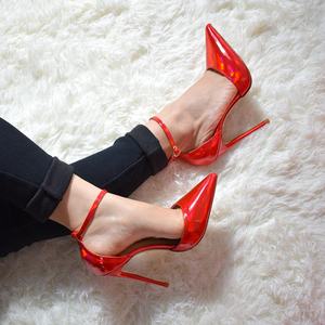 Commercio all'ingrosso di Cuoio Delle Donne Delle Pompe A Punta Rosso <span class=keywords><strong>Tacchi</strong></span> 12 centimetri <span class=keywords><strong>cinturino</strong></span> alla caviglia Femminile brevetto sexy Degli Alti Talloni scarpe da sposa Del Partito di Estate 2020 - Product Image 4
