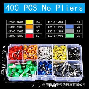 Kit de Terminales Tubulares VE de 400 Piezas, Alicates de Crimpado HSC8 6-4A, Conectores de Cable Industriales de Entrada Frontal de Acero, Calibre 0.5-12 - Product Image 3