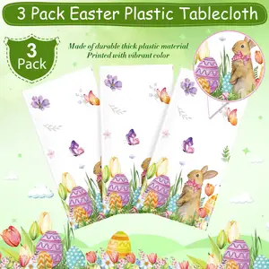 Easter Tablecloth 54 X 108 Inch Easterr Disposable Plastic Rectangle For Indoor Outdoor Birthday Baby Shower Party Vintage