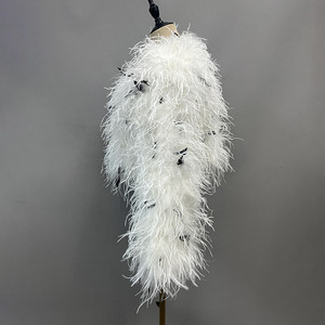 <span class=keywords><strong>Veste</strong></span> luxueuse en plumes d'autruche véritables - Manteau court en plumes blanches et noires pour mariages et soirées élégantes - Product Image 2