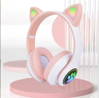 Headset Stereo Nirkabel Sport Lipat Anti Air BT5.0 Baru untuk Anak-Anak, Desain Telinga Kucing Lucu Warna Pink STN-28
