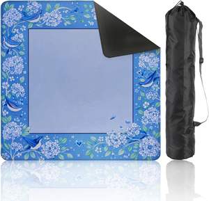 Tapis de mahjong antidérapant bleu à motif floral et oiseaux avec sac de transport pour jeux de tuiles, poker, <span class=keywords><strong>dominos</strong></span>, réduction du bruit, qualité supérieure - Product Image 1