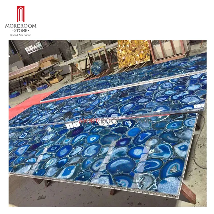 Luxury Transparent Wall Panel Natural gem stone Blue Agate slab