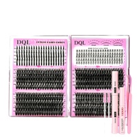 DQL Extensions de cils en cheveux synthétiques à 14 rangs, faites à la main, thermocollées, pour pose en grappe, avec pointes de scellement, naturelles et douces, pour plateaux pré-faits DIY
