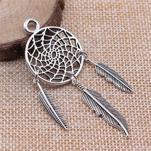 Pendentif en argent antique 26x68mm 6.3g, série géométrique artisanale DIY attrape-rêves - Product Image 2