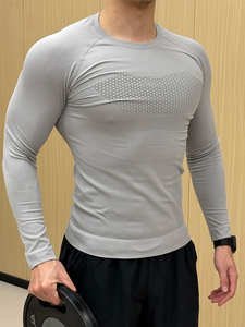 Custom Made American-style Seamless Jacquard Slim Fit Sporty High-Elastic Quick Dry Breathable Compression Fitness <strong>Shirt</strong> - Product Image 4