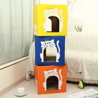 Rumah Kucing Bentuk Karton Bergelombang Tebal, Tempat Tidur Penggaruk, Tahan Lama, Bebas Serat, Ramah Cakar, Mainan Kucing, Tempat Istirahat Kucing Dalam Ruangan