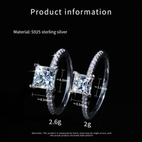Bague de mariage en argent sterling S925 avec moissanite carrée taille princesse VVS couleur D 1 CT 2 CT pour femme, vente en gros
