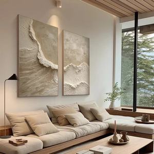 Ensemble de peintures 3D de natures mortes texturées Wabi Sabi neutres, art mural abstrait fait main en acrylique sur toile, décoration originale pour la maison - Product Image 3