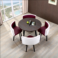 Ensemble table et chaises de réception commerciales simples, style nordique, forme circulaire, capacité 3-4 personnes, plateau en panneau de densité, contreplaqué