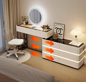 Coiffeuse moderne avec dessus en verre Coiffeuse Tables de courtoisie de rangement de <span class=keywords><strong>grande</strong></span> <span class=keywords><strong>capacité</strong></span> Miroir LED - Product Image 5