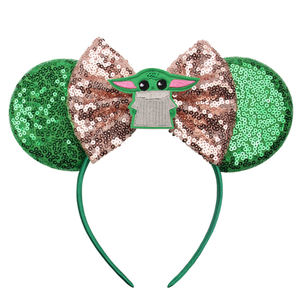 Oreilles de souris Bandeaux à paillettes pour filles Bébé Femme Grogu Master <span class=keywords><strong>Yoda</strong></span> Arcs Accessoires pour cheveux Cadeaux - Product Image 4