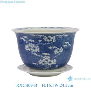 RXCS09-A-B-C fiore di prugna di ghiaccio bianco smaltato di colore blu scuro dipinto a mano <span class=keywords><strong>vaso</strong></span> per fioriera in ceramica di piccole dimensioni con piattino - Product Image 3