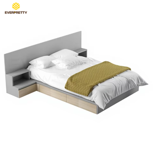Juego de Muebles para Dormitorio de Hotel, <span class=keywords><strong>Hostal</strong></span> o Apartamento Pequeño, Cama Doble de Madera, Cama Queen Size con Mesita de Noche, OEM - Product Image 2