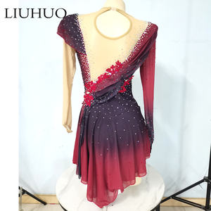 Robe de compétition de patinage artistique sur <span class=keywords><strong>glace</strong></span> pour bébé fille, design personnalisé, en maille rouge pour scène - Product Image 4