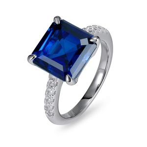 925 <b>Silver</b> <b>Emerald</b> Cut Sapphire <b>Ring</b> Claw Set Light Luxury Women's <b>Ring</b> - Product Image 1