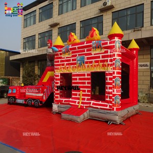 Château gonflable d'extérieur robuste en PVC, rouge uni, pour adultes, avec double piste et thème <span class=keywords><strong>camion</strong></span> de pompiers, personnalisable, pour la <span class=keywords><strong>location</strong></span> - Product Image 5