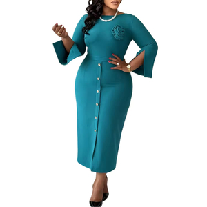 Trendy Spring Dresses Women Casual Lady Elegant O-Neck <b>Hip</b> Warp Ladies Office Dresses African Dresses <b>for</b> Women With Flower - Product Image 4