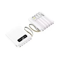HXB Mini Power Bank Personnalisable 10000mAh avec Affichage LED, 4 Câbles Intégrés, Batterie Li-Polymère, Charge Rapide 10W, ABS