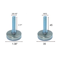 Pieds de nivellement en métal chromé/nickel D35 3/8-16 M10X45, pied de meuble en métal, vis réglable fixe, pied pivotant pour armoire