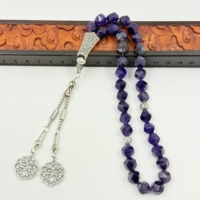 Muslimische Gebetskette Islamisches Ramadan-Geschenk Amethyst 10mm 33-teilig Misbaha Imam-Armbänder Allah-Lobpreis-Tasbih Rosenkranz