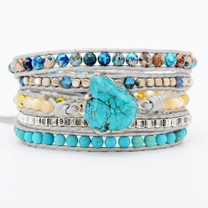 Bracelet multirangs en perles turquoise avec pendentif cœur en argent tibétain – Bijou tendance pour femme, idéal comme cadeau - Product Image 4