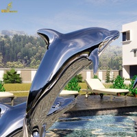 2024 piscines de jardin extérieures modernes décor Statues d'animaux en métal grande Sculpture de dauphin en acier inoxydable