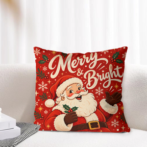 Housses de coussin décoratives 18x18 en lin, carrées, imprimées sur mesure, motif Père Noël Joyeux Noël, pour la décoration du canapé du salon - Product Image 2