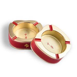 Cenicero de Metal de Aleación de Zinc y Cuero PU Rojo de Lujo con Logotipo Personalizado Estilo Chino - Product Image 6
