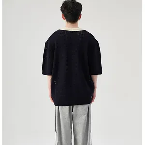 2024 Spring Summer New Fashion Custom Logo Jacquard Knitwear Polo Knitted Short-sleeved Sweater T-shirt For Men