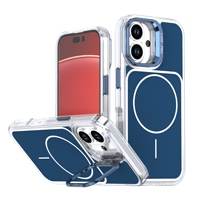 Coque de téléphone magnétique transparente anti-jaunissement avec béquille pour appareil photo, protection intégrale antichoc 360° pour iPhone 16 Plus