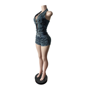 Completo Estivo da <span class=keywords><strong>Donna</strong></span> in <span class=keywords><strong>Denim</strong></span>, Top Corto Elasticizzato Stampato + Pantaloncini Coordinati, Set Due Pezzi Y2K in <span class=keywords><strong>Denim</strong></span> per <span class=keywords><strong>Donna</strong></span> - Product Image 5