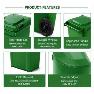 <span class=keywords><strong>Poubelle</strong></span> à roulettes en HDPE de 120 L pour extérieur, résistante aux conditions météorologiques extrêmes, grande capacité, pour le <span class=keywords><strong>recyclage</strong></span> des déchets - Product Image 3