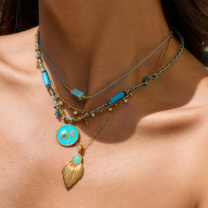 สร้อยคอเหล็กกล้าไร้สนิมหลายชั้นพร้อมจี้รูปหัวใจประดับเทอร์ควอยซ์สำหรับเป็นของขวัญ - Product Image 4