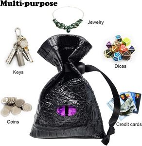 Pochette à dés Haxtec Dragon, petite pochette de rangement en cuir PU avec cordon de serrage, sac à monnaie, dragons aux yeux violets, pochette à dés cadeau avec cordon de serrage - Product Image 1