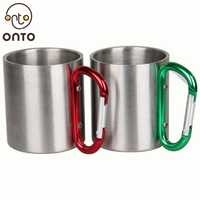 Tasse à café chauffante en acier inoxydable de 8oz avec mousqueton pour le camping et les voyages 220ml