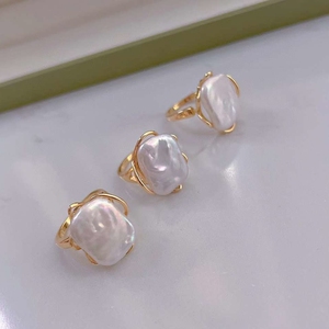 Oferta especial de fábrica Anillo de hoja chapada en oro Ajuste 12-16mm Anillo de Perla Barroca de agua dulce natural de moda para fiesta de regalo de boda - Product Image 4